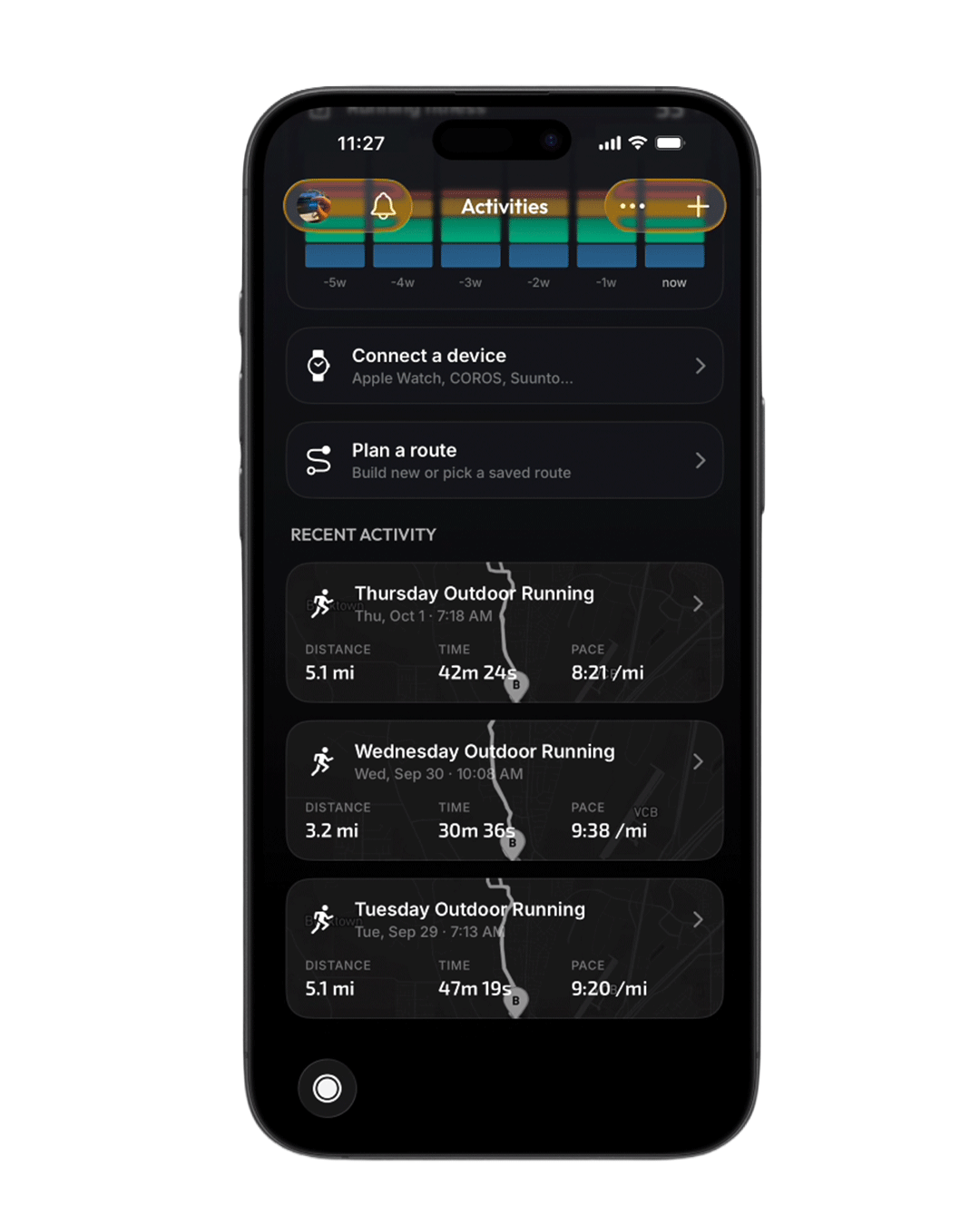 The Recent Activity list on the Sequorr Activity screen